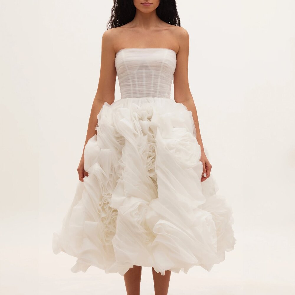Milla Dramatically flowered tulle dress in white